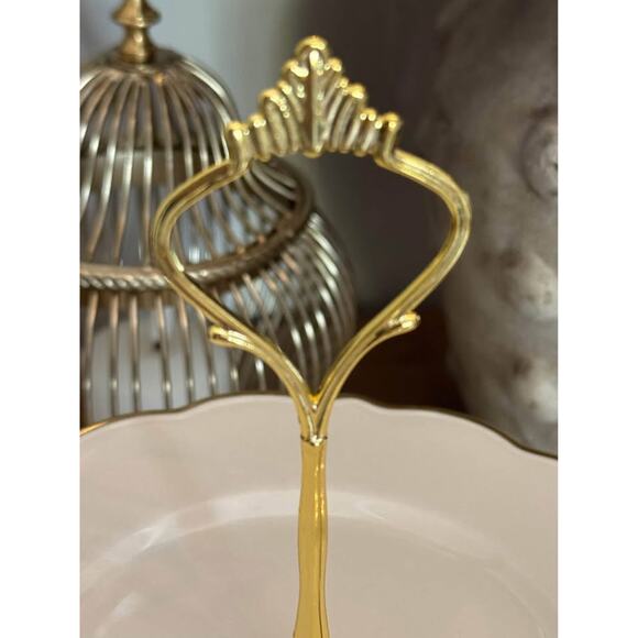 Vintage 2-Tier Custom Plate Tray White Gold Home Kitchen Decor Serving - Picture 5 of 9